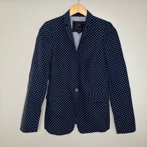 J. Crew Women's Regent Blazer Polka Dot Navy Blue‎ One Button Fitted Jacket 2T